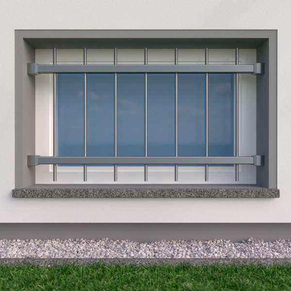 Fenstergitter aus Edelstahl Quadratrohr 30 x 30 mm / Höhe 500 - 900 mm / 2 Gurte